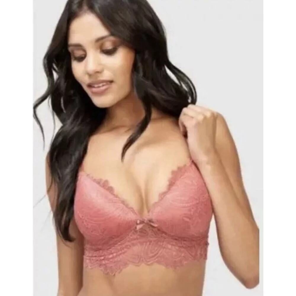 NEW Frederick's of Hollywood Finley Padded Lace Bralette Bra Size L Pink NWT